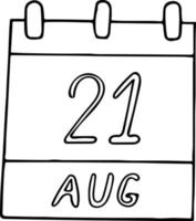 kalender hand- getrokken in tekening stijl. augustus 21. Internationale dag van herinnering en eerbetoon naar de slachtoffers van terrorisme, datum. icoon, sticker element voor ontwerp. planning, bedrijf vakantie vector