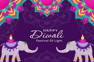 gelukkig diwali festival illustratie met ornament en twee olifant vector