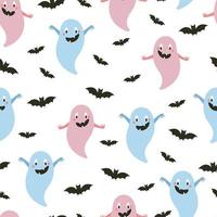 grappig geesten en vleermuizen naadloos patroon. halloween afdrukken. vector illustratie in vlak stijl