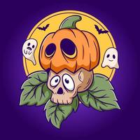 schattig pompoen en geest, grappig halloween tekenfilm illustratie vector