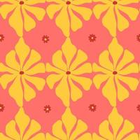 schattig roze patroon met geel retro bloemen naadloos achtergrond. schattig vector meetkundig patroon voor papier, kleding stof textiel, keuken, kinderen.