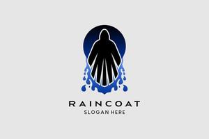 regen jasje logo ontwerp met water element mengsels met silhouet van persoon of jas. premie vector logo illustratie