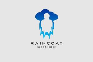 regenjas logo ontwerp met wolk icoon elementen gecombineerd met silhouetten van mensen of jassen. premie vector logo illustratie