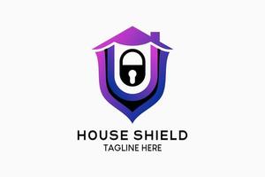 een gebouw of huis veiligheid logo ontwerp met een schild in een creatief concept gecombineerd met een huis icoon en een slot icoon. modern vector illustratie