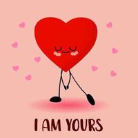 Valentijnsdag. rood hart op een witte achtergrond. schattige kawaii stripfiguren met ogen en armen en benen. vector