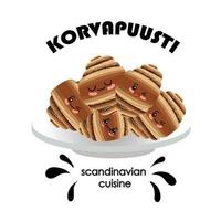 Scandinavisch keuken. Fins bruin broodjes korvapuusti - Zweeds vertaling vector