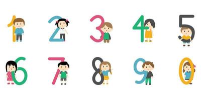 schattig kind met getallen clip art element van jongens en meisjes voor decoratie vector