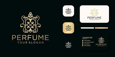 luxe parfumlogo met flesontwerp en referentie voor visitekaartjes vector