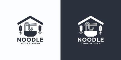 noedellogo-referentie, met initiële stijl, noedelwinkel, ramen, udon, voedselwinkel en andere. vector