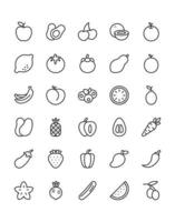 fruit icon set 30 geïsoleerd op een witte achtergrond vector