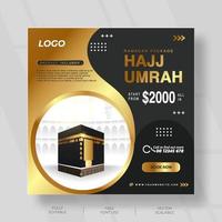 Islamitisch sociaal media post voor hadj umrah met zwart en goud kleur vector