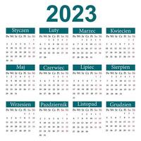 kalender in Pools voor 2023. de week begint van maandag. vector illustratie