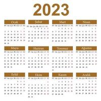 kalender in Turks voor 2023. de week begint van maandag. vector illustratie