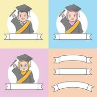 drie leerling diploma uitreiking met lint vector