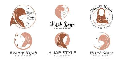 reeks bundel van muslimah hijab logo ontwerp met modern concept premie vector