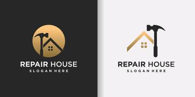 reparatie huis logo sjabloon met hummer en creatief concept premie vector