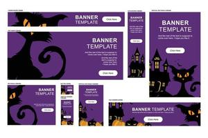 reeks van drie halloween banners met pompoenen, spinnen en donker kasteel Aan begraafplaats, abstract grunge achtergrond, illustratie. vector