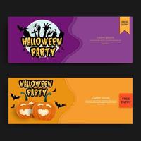 halloween banier achtergrond. halloween promo met spookachtig huis en pompoenen. vector