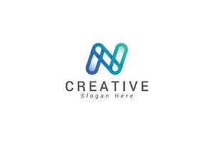 brief n creatief 3d blauw kleur technologisch logo vector