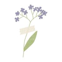 hand- getrokken droog bloem met washi plakband . vector element isolaten Aan wit achtergrond