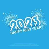 gelukkig nieuw jaar 2023 ontwerp getallen en viering vuurwerk Aan blauw achtergrond. vector illustratie
