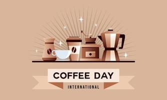 Internationale dag van koffie achtergrond, koffie kop logo vector