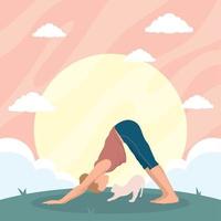 meisje beoefenen yoga in landschap vector