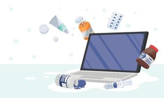 pillen online met de laptop apotheek vector