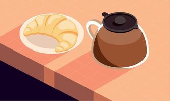 koffie theepot met croissant vector