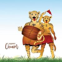 hand- trek lichaam geschilderd tijger dansers en draak illustratie voor onam festival achtergrond vector