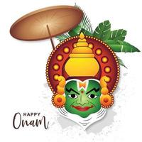 illustratie van groet kaart voor zuiden Indisch festival onam met Kathakali gezicht achtergrond vector