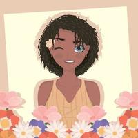 afro vrouw met bloemen vector