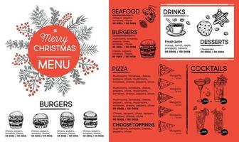 kerstmenu café. voedsel folder. restaurant menu. sjabloon ontwerp. vector