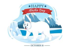 gelukkig Alaska dag Aan oktober 18 hand- getrokken tekenfilm vlak illustratie met vlag golvend in winter landschap in sjabloon voor banier of poster vector