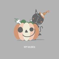 gelukkig halloween-vakantiefestival met kat en pompoen, platte vectorillustratie cartoon karakterontwerp vector