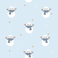 naadloos hand- getrokken sneeuwman, ster, sneeuwvlok herhaling patroon in blauw achtergrond, vakantie winter seizoen weer element, vrolijk Kerstmis en gelukkig nieuw jaar, vlak vector illustratie ontwerp