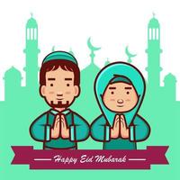 gelukkig Ramadan en eid mubarak karakter illustratie vector