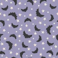 happy halloween schattig vector naadloze patroon met cartoon vleermuis, sterren. creatieve kinderachtige textuur in scandinavische stijl. geweldig voor stof, textiel vectorillustratie.