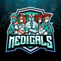 de mascotte esport logo van de medisch team vechten de corona virusafdruk vector