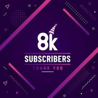 bedankt 8k abonnees, 8000 abonnees vieren modern kleurrijk ontwerp. vector