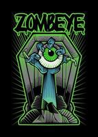 zombie met oog Aan hand- komt eraan uit van begraafplaats vector Japans illustratie stijl geïsoleerd. bewerkbare laag en kleur. zombie hand- komt eraan uit van graf Holding oogbol voor halloween evenement.