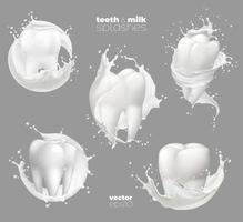 melk of yoghurt plons met tand calcium voeding vector