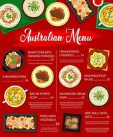 Australisch keuken voedsel van bbq restaurant menu vector