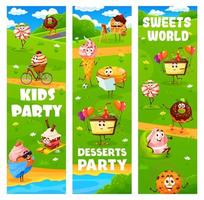 kinderen partij tekenfilm desserts tekens Aan weide vector
