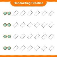 handschrift oefening. traceren lijnen van zonnebril. leerzaam kinderen spel, afdrukbare werkblad, vector illustratie