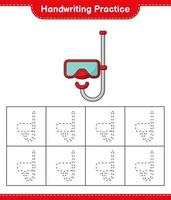 handschrift oefening. traceren lijnen van scuba duiken masker. leerzaam kinderen spel, afdrukbare werkblad, vector illustratie