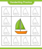 handschrift oefening. traceren lijnen van zeilboot. leerzaam kinderen spel, afdrukbare werkblad, vector illustratie