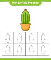 handschrift oefening. traceren lijnen van cactus. leerzaam kinderen spel, afdrukbare werkblad, vector illustratie