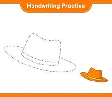 handschrift oefening. traceren lijnen van zomer hoed. leerzaam kinderen spel, afdrukbare werkblad, vector illustratie