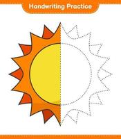 handschrift oefening. traceren lijnen van zon. leerzaam kinderen spel, afdrukbare werkblad, vector illustratie